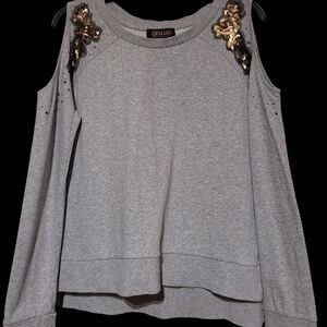 Shyanne Women's Grey Blouse, Cold Shoulder Long Sleeve, Medium